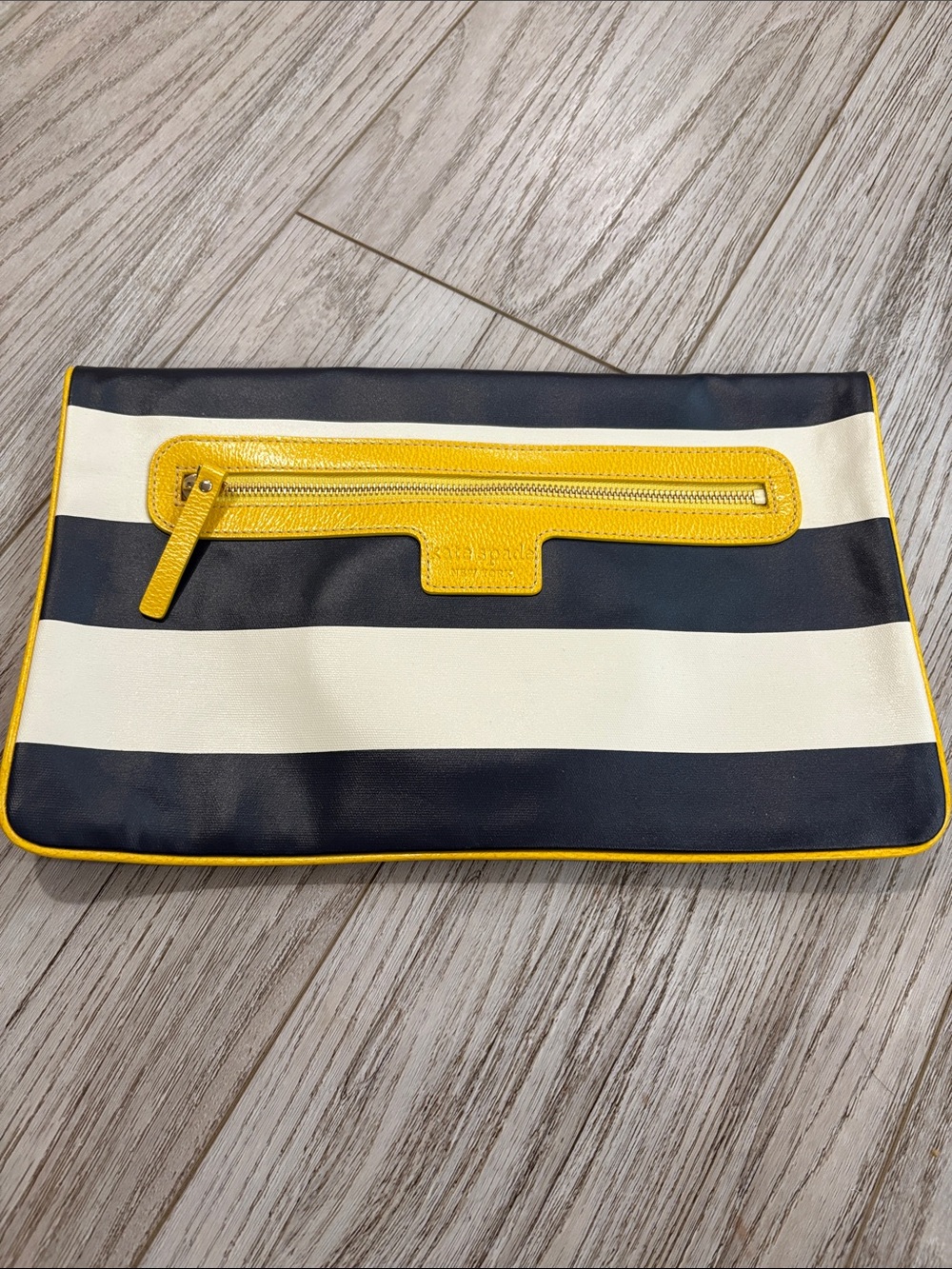 Kate Spade ♠️ Striped Navy and White Clutch with Yellow Trim